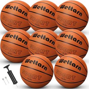 Wettarn 6 Pack Rubber Training Basketball with Pump Size 7, 29.5 Inch Street Ball for Teens Adults Indoor and Outdoor Gym Training Competition Basketball Games(Orange)