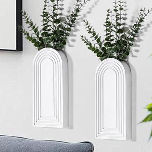 Dnnnii 2 Pack Wooden Wall Vase Set - White Finish Modern Farmhouse & Boho Wall Decor for Entryway, Hallway, Bathroom, Living Room, Dining Room, Narrow Spaces