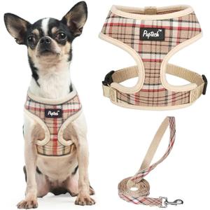 PUPTECK Soft Mesh Dog Harness and Leash Set Pet Puppy Cat Comfort Padded Vest No Pull Harnesses, Khaki, XS (XS (NECK: 10", CHEST: 10"-14"))