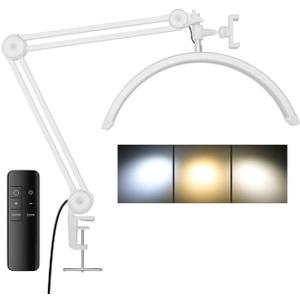 3000 Lm Adjustable LED Half Moon Light with Clamp & Task Lamp - Bright, Dimmable Lighting for Office, Crafts, Nails &Salon, Remote Control (CCTWhite)