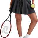 G4Free Wide Pleated Women Tennis Skirts High Waisted Golf Skorts Lightweight Casual Cute Athletic Built-in Shorts Pockets (Large, Black)