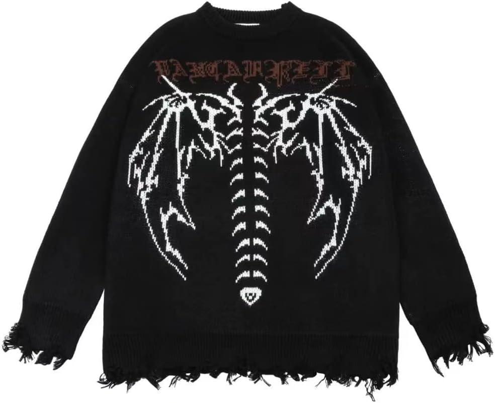 Retro Fairy Grunge Aesthetic Sweater Women Goth Punk Harajuku Tops Y2k Dark Alternative Men Clothes (Large, Black)