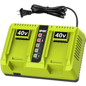 energup 2Port OP401 Charger for Ryobi 40 Volt Lithium Battery, Dual Ports Compatible with 40V OP4015 OP4026 OP4040 OP4050 OP4060, for Lith-ion Ryobi 40V Battery Charger