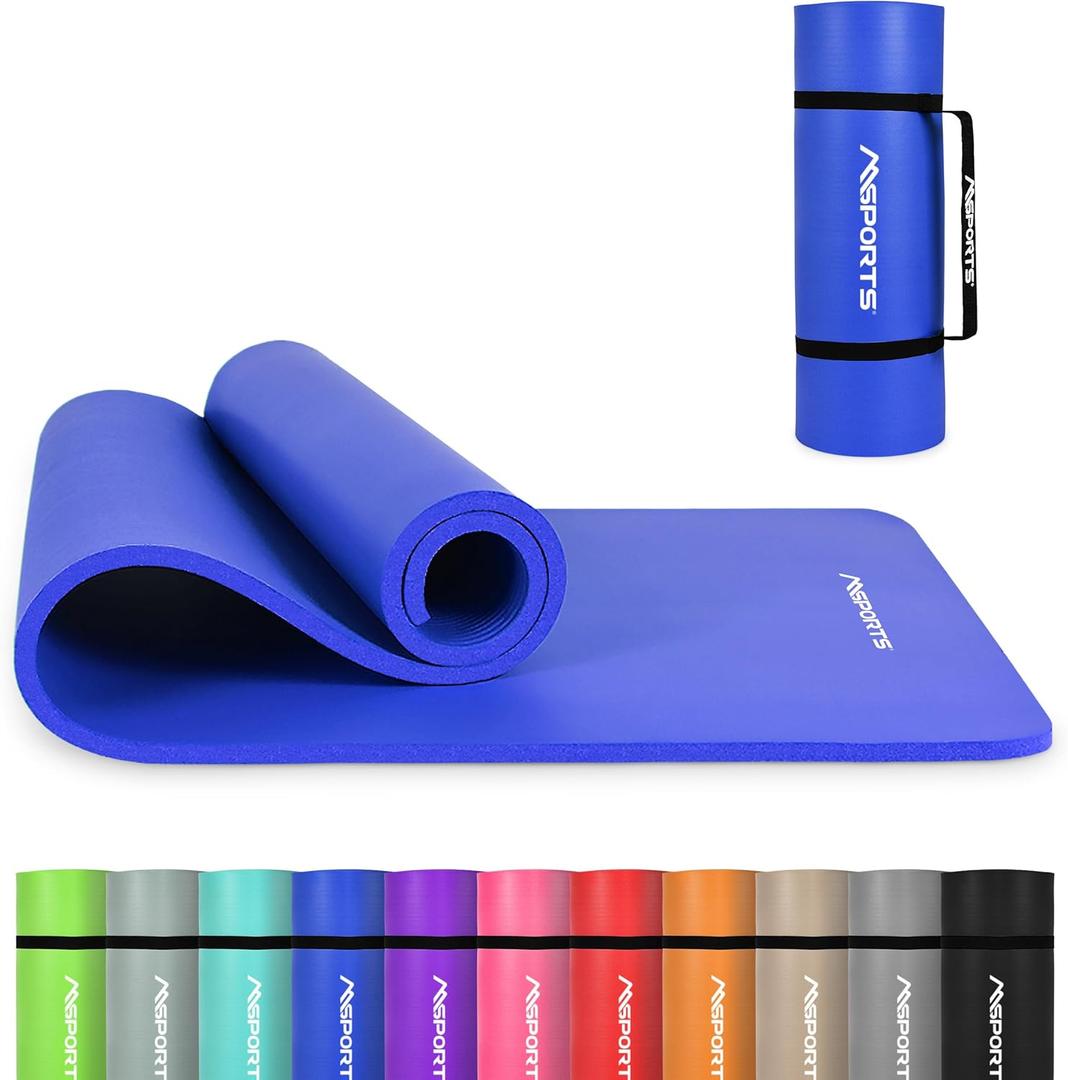Yoga Mat Premium Non Slip Thick  Extra Comfortable Exercise Mat for Home Workouts, Pilates, Stretching & Gym  Cushioned NBR Foam, Gym Mat with Strap, for Women & Men (74.5 x 40 x 0.6 in, Blue)