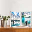 5x7 Picture Frame Double Hinged Silver Metal Thin Edge Frame with High Definition Glass Front Folding Frames Stand Vertically on Tabletop,Silver