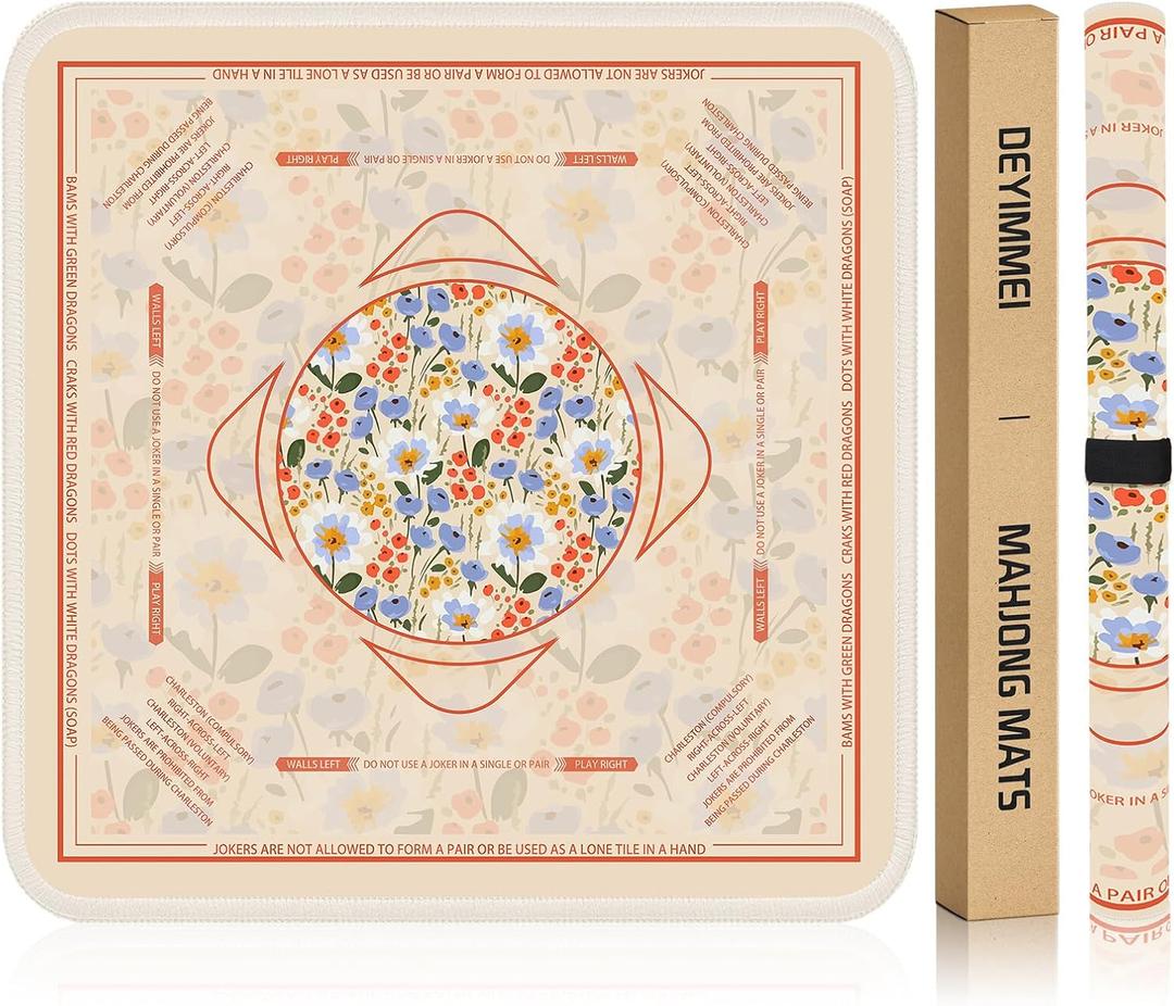 Deyimmei Neoprene Mahjong Mat for Table 31.5"x31.5" - Non-Slip, Noise Reduction Cover with Storage Pockets, American Rules & Crease-Free Rolled Shipping (Pastel Bouquet), 31.5" x 31.5" x 0.08"