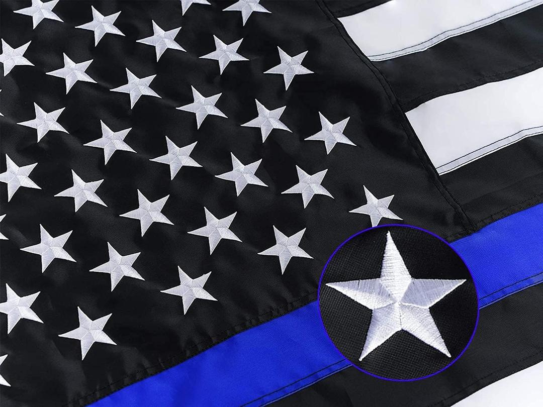 Homissor Thin Blue Line Flags 2x3 Outdoor - Embroidered Stars Police Flag, Heavy Duty Back The Blue Flag Stripe Blue Line Lives Matter Flags Banner with 2 Brass Grommets