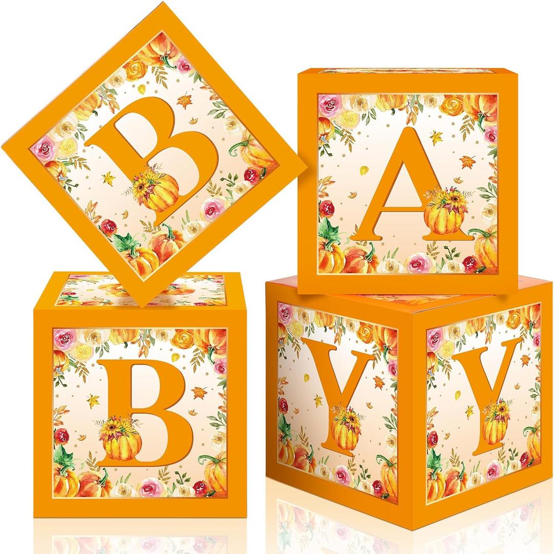 Liliful 4Pcs Little Pumpkin Baby Shower Decorations Baby Shower Boxes Fall Theme Baby Boxes with Letters Baby Letter Boxes Baby Shower Blocks Decoration for Girl Boy Baby Shower Birthday Gender Reveal