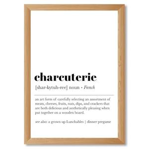 Framed Charcuterie Definition Poster Canvas Print Art Newspaper Style Wall Art Painting Pictures Wall Decor Trendy Art Print Decoration Living Room Kitchen. (Wood Framed,10L X19W)