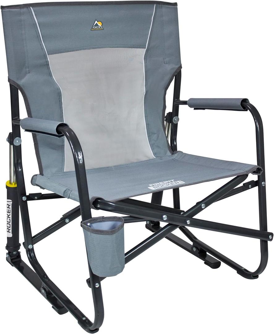 GCI Outdoor FirePit Rocker Low-Ride Outdoor Rocking Chair with Beverage Holder (Grey)