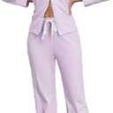 Veseacky 100% Cotton Pajamas for Women Set Long Sleeve Button Down Sleepwear Soft Pjs Lounge Sets with Pockets (Small, Lavender)
