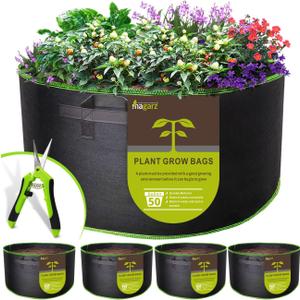 4-Pack 50 Gallon Fabric Flower Pots Garden Felt Grow Bags with Handle (Black)