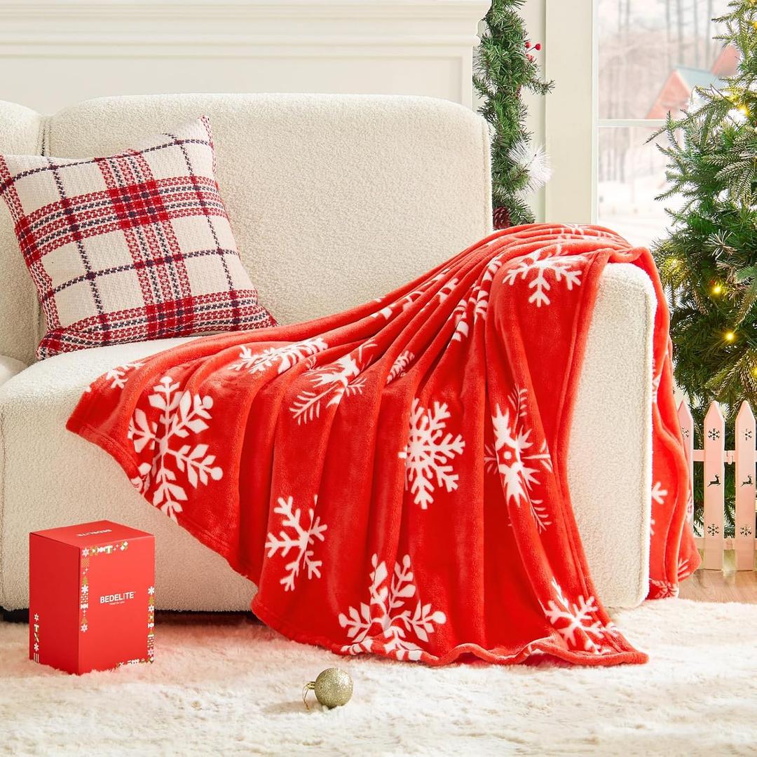 BEDELITE Twin Blanket for Couch & Bed  Soft Holiday with Red Snowflake Pattern, Lightweight Fleece Christmas Blanket for Couch & Bed, Festive Home Dcor Gift, 60"x80"