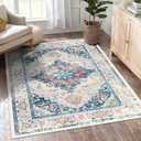 Vhong Boho Area Rugs Vintage Washable Modern Neutral Large Carpet Blue 8×10 High Traffic Rugs for Dinning Room Living Room Bedroom Farmhouse Non Slip