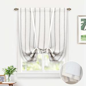DriftAway Farmhouse Double Layer Linen Blackout Tie Up Curtains Thermal Insulated Vertical Striped Fully Lined Balloon Roman Shade Bathroom Window Adjustable Rod Pocket 31 Inch by 47 Inch Gray (Grey)