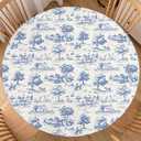 MiaoSi Rustic French Round Fitted Tablecloth with Elastic Edge Blue Classic French Country Table Cover for 40"-44" Farmhouse Stretch Table Cloth for Dining Room Party Picnic
