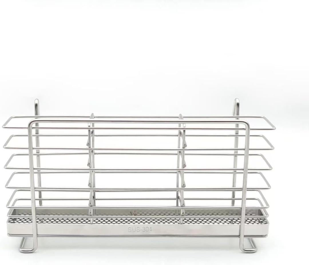 Utensil Holder, 304 Stainless Steel Rust Free Cutlery Utensil Holder, 3 Divided Compartments Silverware Organizer Rack, with Hooks Removable Drying Rack for Kitchen Organization(Silver)