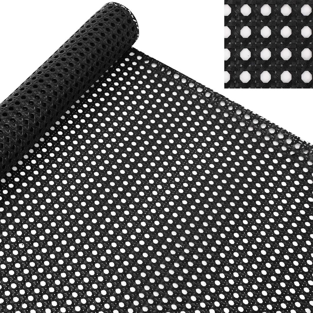 Pushglossy 24 x 60'' Plastic Cane Webbing for Basket Making Black Synthetic Rattan Roll for Crafting, Basketry Supplies, DIY Projects