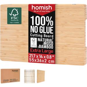 XL Bamboo Cutting Board with Handle – Extra Large Wood Chopping Board for Meat, Cheese, Serving – TRULY Glue-Free, Pre-Oiled Kitchen Boards 21.7"X14"/ 55x36cm - Dishwasher Safe [New 2026 Upgrade], 17"L x 12"W
