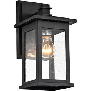 MICSIU 12-Inch Black Outdoor Wall Lantern, Modern Square Exterior Sconce with Clear Seedy Glass, Anti-Rust Waterproof Outside Wall Mount Light for House, Porch, Garage, Garden, E26 Base, 1-Pack