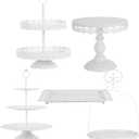 ZUMELER 5Pcs White Cake Stands Set Metal Cupcake Holder Cookies Dessert Display Plate Serving Tower Tray Platter with Handl for Baby Shower Wedding Birthday Party Celebration