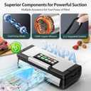 95kPa Vacuum Sealer Machine with AquaLock Technology, for Moist Seals, 2X Seal & 130W, Fully Automatic Food Sealer, Built-In Cutter, Bag Storage & Hose, Precision Sealing, 2 Bag Rolls,Stainless Steel