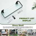 AIJALY 3 Pack Bathroom Glass Shelf,Aluminum Tempered Glass 0.3in Extra Thick Rectangular 1 Tier Storage Organizer Wall Mount,Black 15.7in