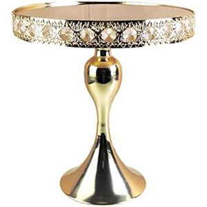 Loticy 8 Inches 20 cm Gold Round Mirror Cake Stand Cupcake Stands Metal Pedestal Holder with Crystals, Party Dessert Cheese Display Plate for Wedding Party Birthday Baby Shower Celebration Home Decor
