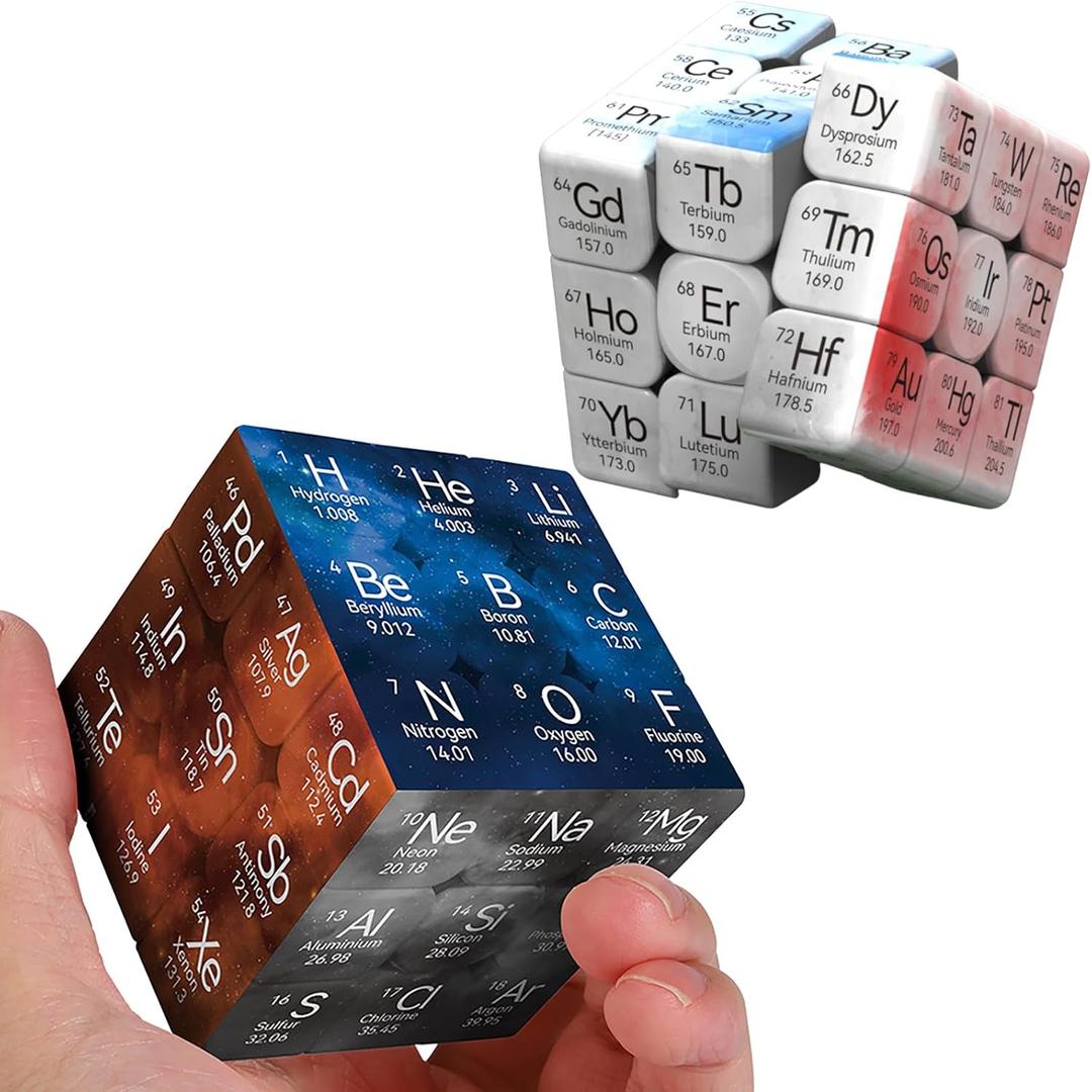 Periodic Table Speed Cube, 3x3 Educational Puzzle Toy, UV Printed Elements, Stickerless, 2 Pack