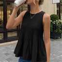 LILLUSORY Womens Peplum Tops Babydoll Linen Tank Tops Flowy Ruffle Pleated Blouses (Black, M)