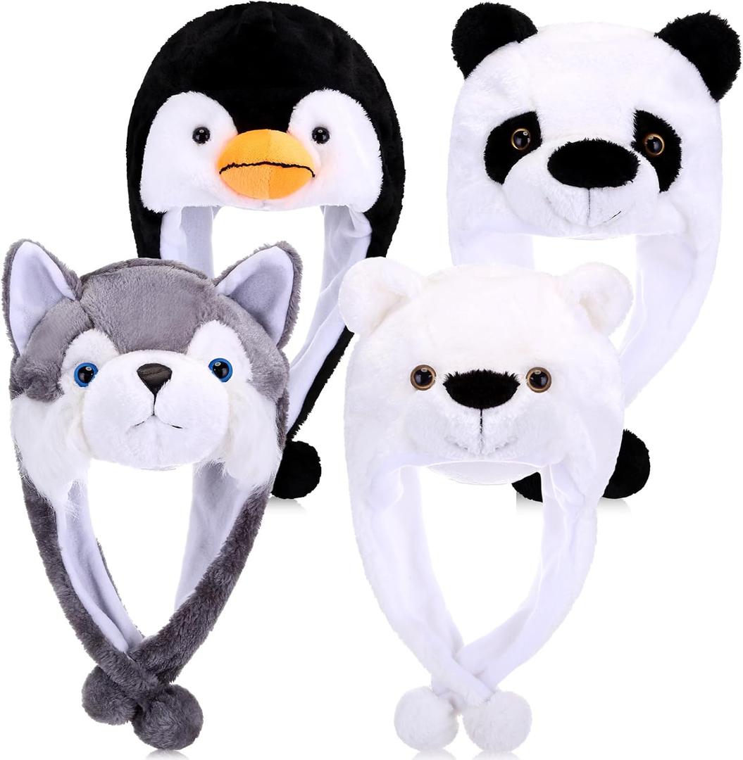 Toulite 4 Pcs Cute Plush Funny Animal Hats Funny Winter Hats with Delicate Animal Ear Straps