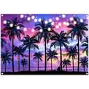 Fabric 7x5ft Purple Summer Seaside Sunset Backdrop Hawaii Beach Palm Trees Tropical Photography Background Luau Party Decorations Kids Adults Photo Banner Booth
