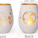 Easter Candle Holder, Frosted Egg-Shaped White Glass Tealight Votive Candle Holder with Bunny & Flower Design, Aesthetic Easter Decorations for Table, Spring Table Centerpiece, Easter Gift