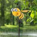 Metal Bee with Solar Light Eyes Bee Yard Art Garden Decorations - Decorative Garden Stakes for Garden Lawn Fence Backyard Patio Outdoor Wall Art Gifts