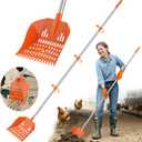 Chicken Poop Scooper with Rake - Lightweight Chicken Coop Scooper for Small Farm Animals - Sand Sifting Shovel with Adjustable Long Handle (38-67'') - Easy to Use for Women & Seniors