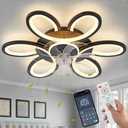 Black-Star Ring Ceiling Fans with Lights and Remote, 27 Inch Modern Low Profile Flush Mount Ceiling Fan, Dimmable LED Ceiling Light Fixture, Small Ceiling Fans for Bedroom, Kitchen, Indoor-Black