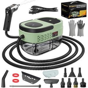 Handheld Steam Cleaner for Home, 2500W High Temperature Pressurized Machine, 1.6L Water Tank, Handle-controlled Steam Output, Portable Cleaning Steamer for Car, Bed Bugs, Furniture (Green, 16 PCS)