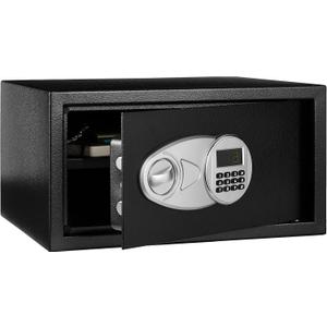 Amazon Basics Steel Security Safe with Programmable Electronic Keypad - Secure Valuables, Cash, Jewelry, ID Documents - Black, 1 Cubic Feet, 16.93" W x 14.57" D x 9.06" H