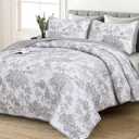 WONGS BEDDING Grey Quilt Set Twin Size, 2 Pieces Botanical Bedspreads Set Lightweight Microfiber Grey Toile Plants Pattern Coverlet Home Decor for All Seasons(86"68")