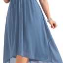 TALISEA Plus Size Dresses Wedding Guest - Formal Cocktail Chiffon Appliques V Neck Ruffle Short Sleeve High Low Dress Women (Grey Blue, 16 Plus)