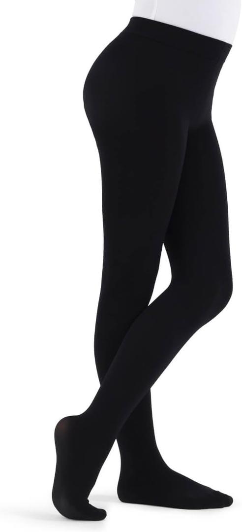 Capezio Little Girls' Ultra Soft Self Knit Waistband Footed Tight (One Size, Black)