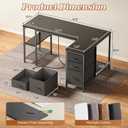 PRAISUN 47.2'' L Shaped Office Desk with Power Outlets and 3 Drawers | Corner Computer Desk with 3-Level Height Wooden Shelf, Mesh Shelves, 2 Hooks, Reversible Gaming Work Desk with Storage, Black