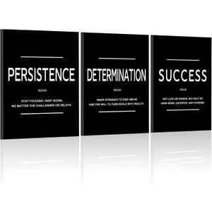 LMGOV Motivational Office Wall decor for Men, 12" x16" Success Wall Art for Bedroom, Black and White Canvas Painting for Bathroom, Positive Poster for Dorm, College, Gym (Persistence Determination and Success III)