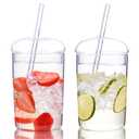 WHJY Glass Tumbler with Lid and Straw, Clear Travel Smoothie Cup, 16oz Heat Resistant Glass Drinking Cup with Lid and Straw - 2 Packs