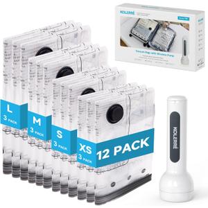 12 Pack Travel Vacuum Bags with Cordless Electric Pump, 4 Sizes Space Saver Vacuum Storage Bags for Luggage and Suitcase,Compression Bags for Packing, Vacuum Seal Bags for Clothing Travel