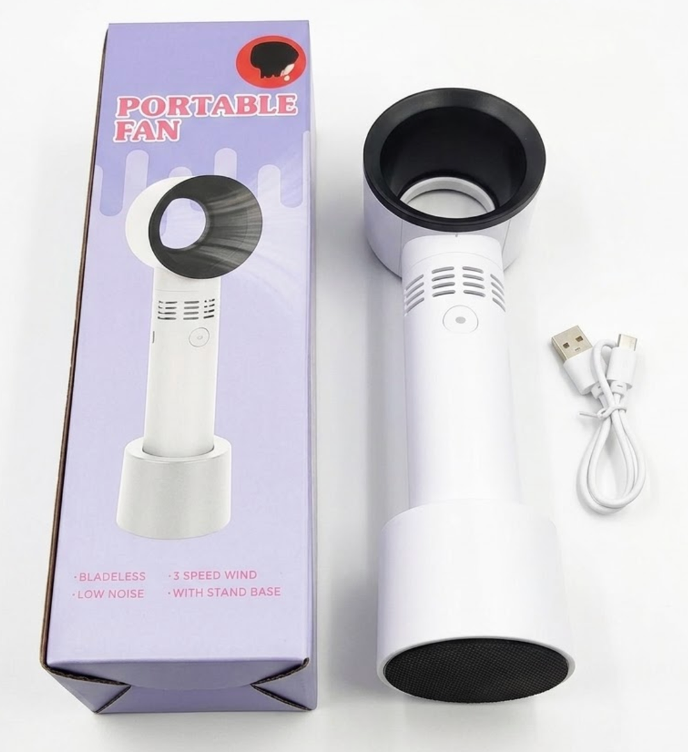 Portable Handheld Cooling Bladeless Fan USB Mini Fan Desktop Rechargeable Quiet 3 Gear (Black/White)