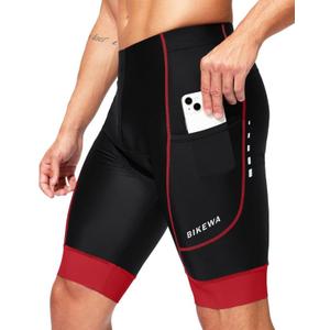 Bikewa Padded Bike Shorts for Men 4D Cycling Road Riding Biking Padding Bicycle Shorts with Phone Pockets (XX-Large, Black/Red)