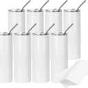 PYD Life 8 Pack Sublimation Tumblers Blanks 20 OZ Skinny White Straight Stainless Steel Cups with 10 PCS Shrink Wrap Film for Tumbler Press Machine Sublimation Oven Printing