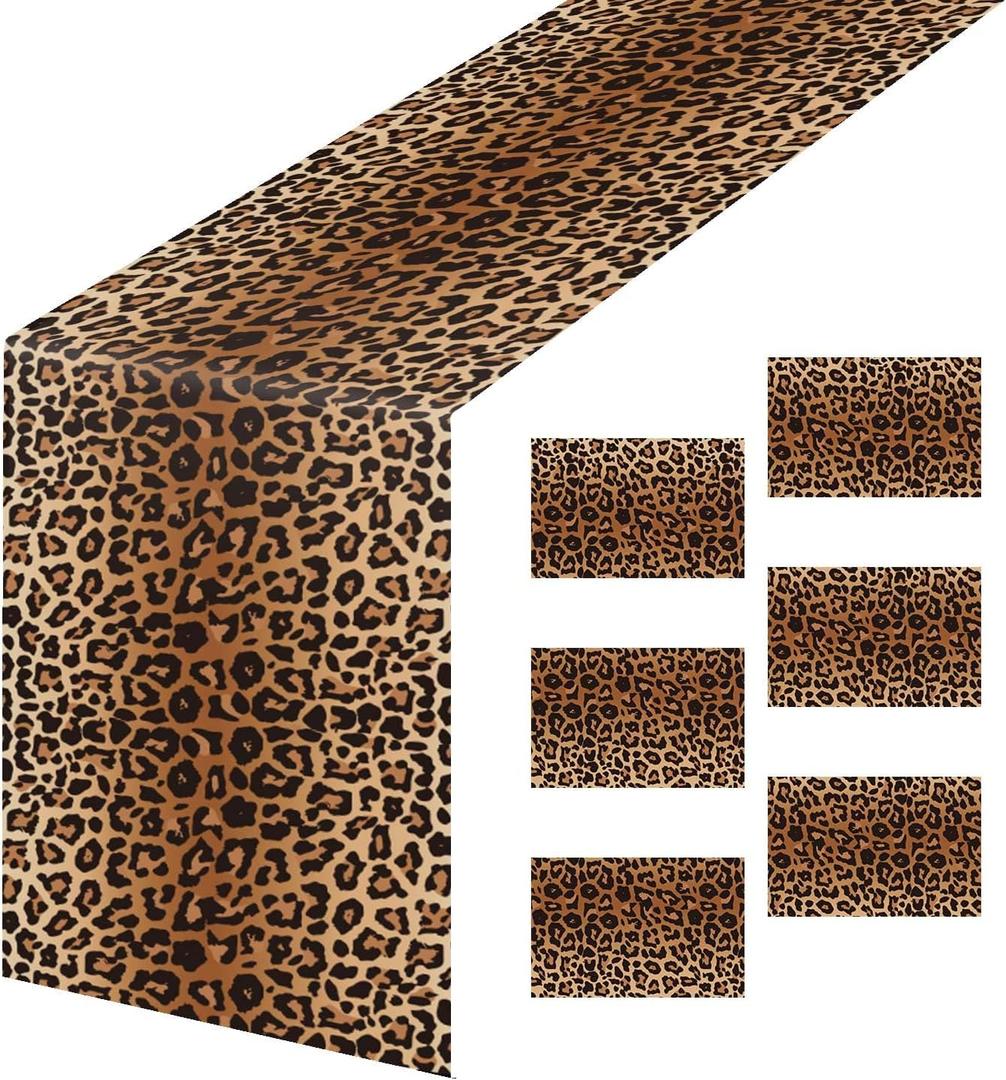 6 Pcs Leopard Print Table Runner Plastic 14 x 108 Inch Disposable Cheetah Print Table Runner for Birthday Safari Party Decorations Leopard Runner