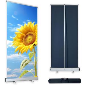 Retractable Roll Up Banner Stand - 33"x80" Heavy Duty Adjustable Display with Carrying Bag, Perfect for Trade Shows, Conferences, Events & Promotions - Easy Setup, Reusable Banner Holder (1)